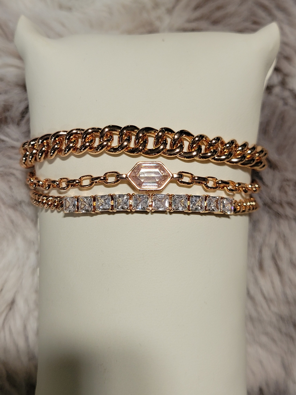 Gold-Tone Luxe Layer Bracelet Set with Clear Stones
